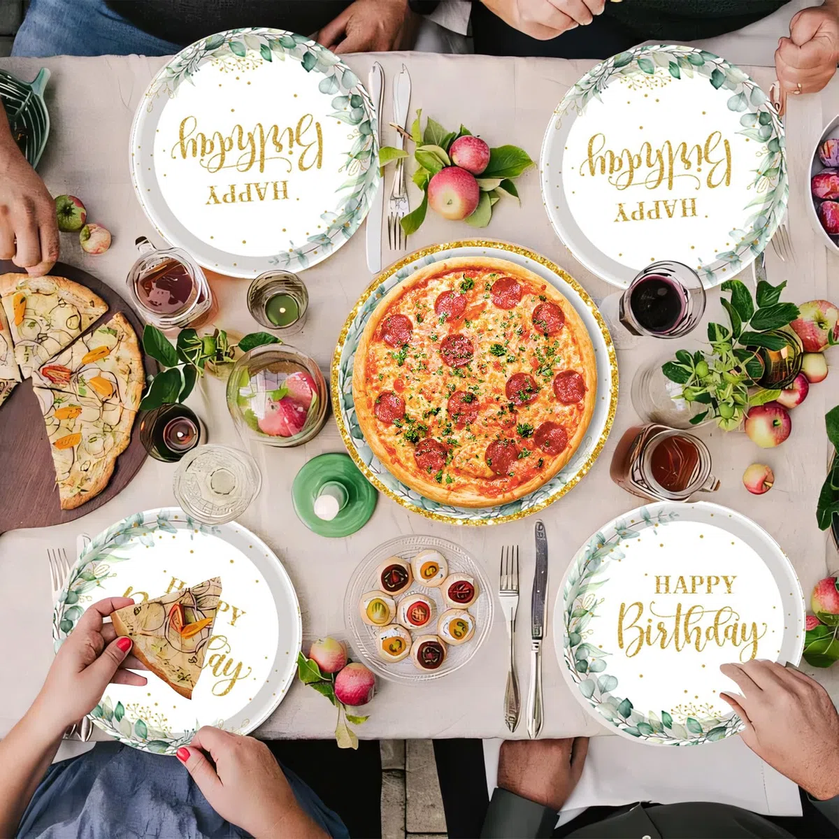 Geburtstagsdeko Teller Set, Eukalyptus Pappteller 116 Stück für 20 Gäste, Happy Birthday Geburtstag Deko Frauen, Grün Partygeschirr Set für Party Deko