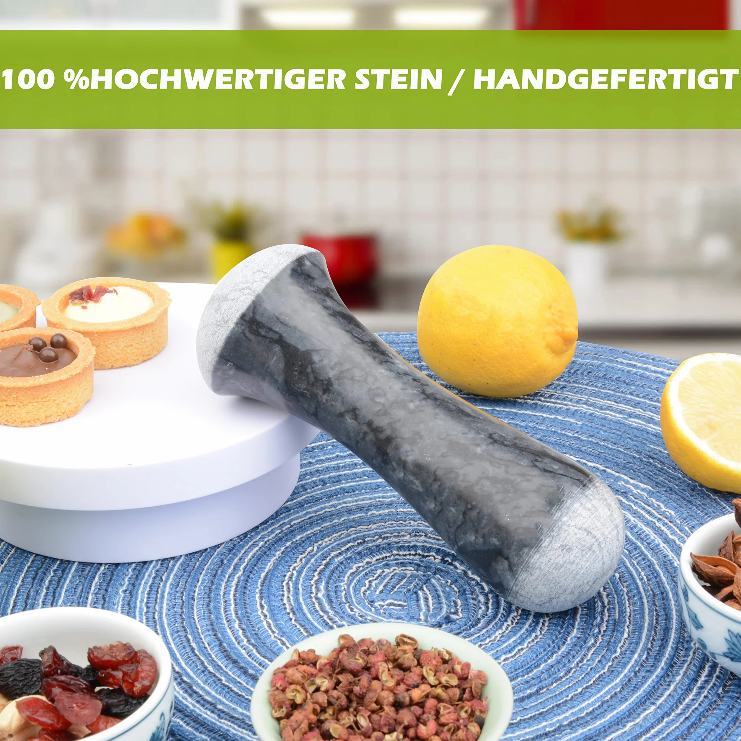 Tianman Marmor-Ersatzstößel, 15 cm lang, poliert, verwenden Sie den Stößel an beiden Enden (Mörser nicht im Lieferumfang enthalten) (schwarzer Marmor poliert)