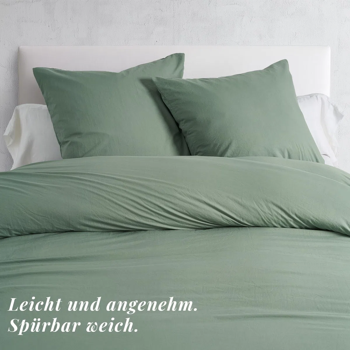 Bettwäsche 135x200 4teilig Superweiche Vorgewaschene Mikrofaser Baumwollähnlich ÖKO-TEX 2 Bettbezüge 135 x 200+2 Kissenbezüge 80x80-alle mit Reißverschluss Bettwäsche Salbeigrün Grün