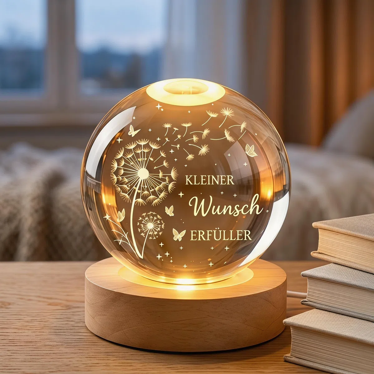 Charfia Wunscherfüller, 80mm LED Glaskugel Deko Lampe Geburtstag Geburtstagsgeschenk Geschenke für Frauen Frau Männer, Kristallkugel Geschenk Geburtstag Frauen Geschenk für Freundin Deko Wohnzimmer
