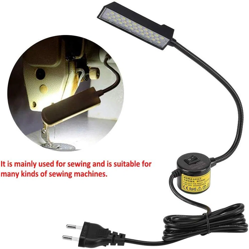 Lixada LED Nähmaschine Lampe 30-LED-Licht Arbeiten Beleuchtung Schwanenhalslampe mit Magnetfuß für alle Nähmaschine Leuchte,Schwarz,2 Stück