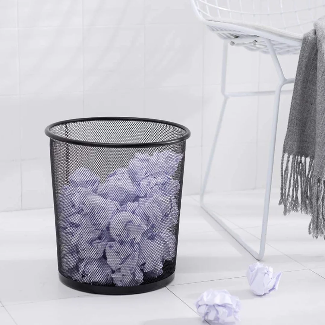 Tebery 4 Stück Papierkorb aus Drahtgeflecht, 12L Metall Mülleimer, Büro Abfalleimer, Papiereimer, für Küche, Heimbüro, Schlafsaal, Schwarz