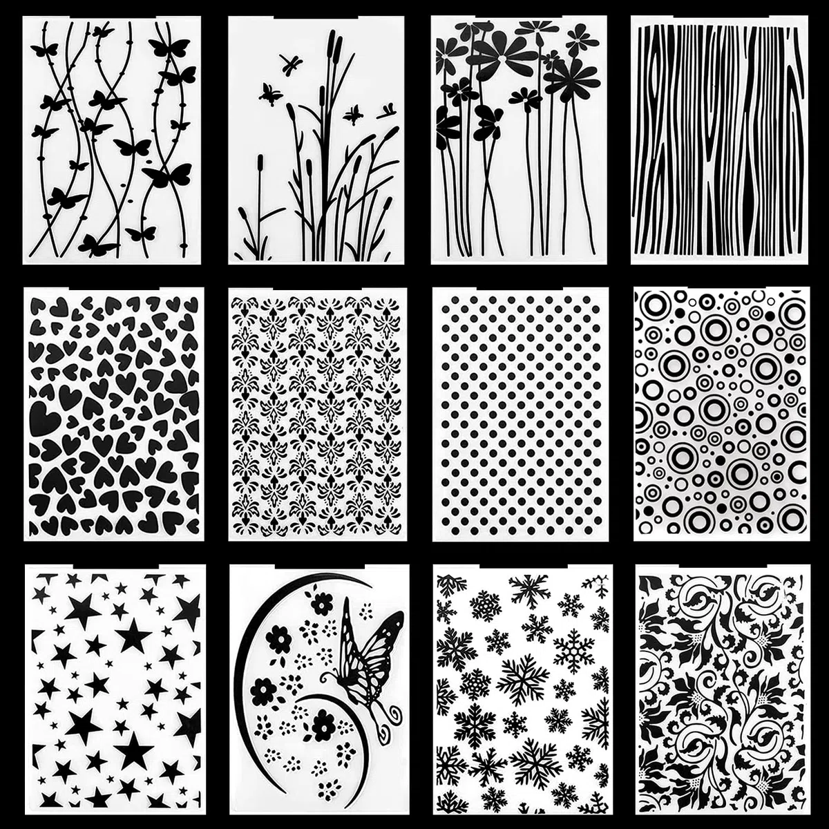 12 Stücke Prägeschablone, Kunststoff Vorlage Handwerk Karte, Plastic Embossing Folders for Card Making Photo Album Scrapbooking Decoration, Grass and Wood(14.5 x 10.5 cm)
