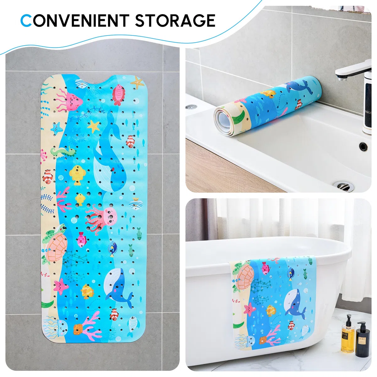WELTRXE Badewannenmatten Rutschfest Kinder 100x40cm, BPA-frei PVC-Duschmatte mit Saugnäpfen, Antirutschmatte Badewanne, Maschinenwaschbar