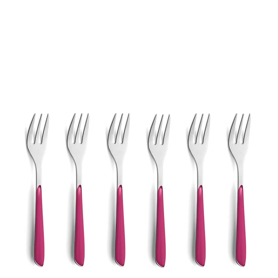 Kuppels Prisma Kuchengabeln 6-tlg., 18/0 Edelstahl, Himbeerrot | Rostfreies, spülmaschinenfestes Dessertgabel-Set mit mattem Design und attraktiver, bunter Farbauswahl verfügbar