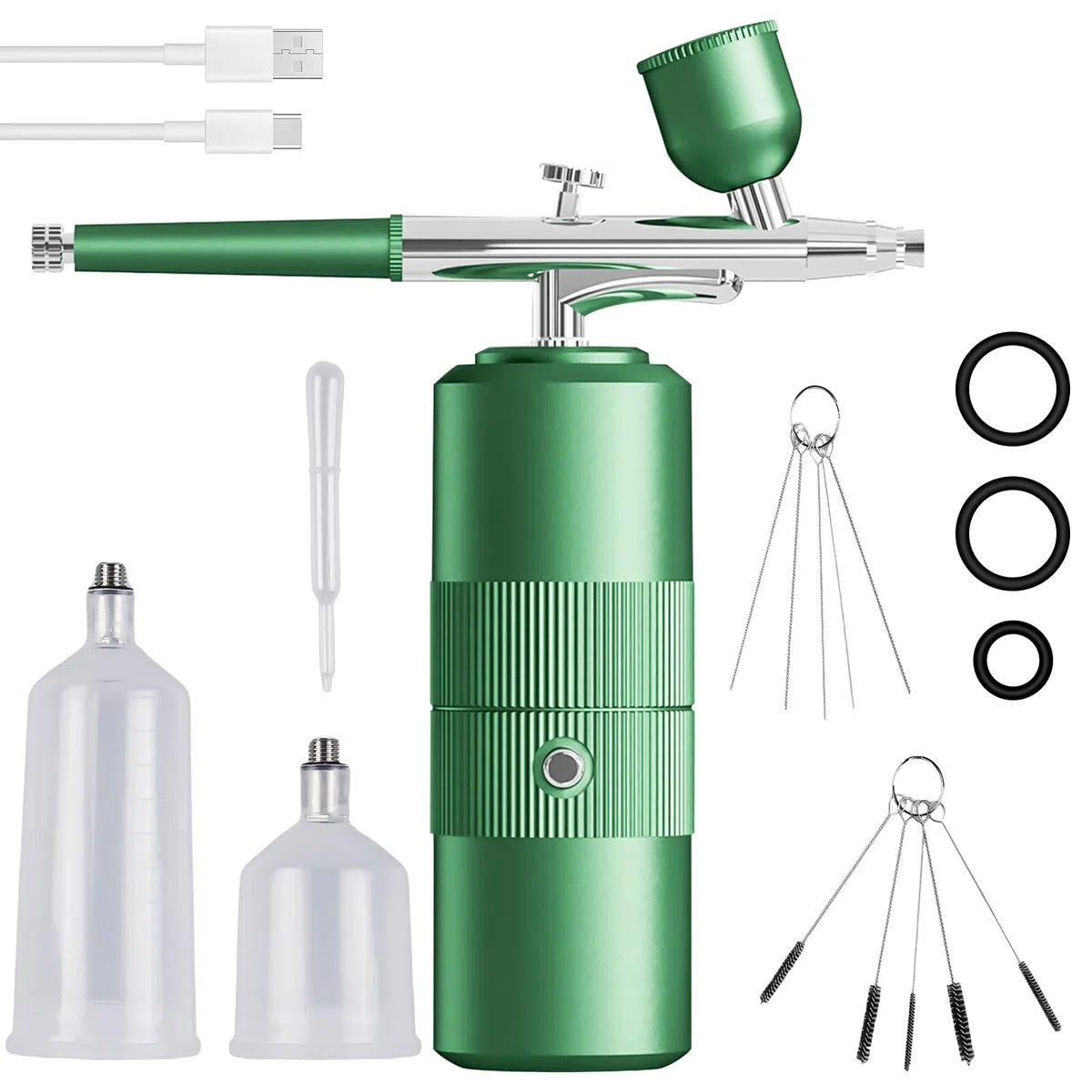 Airbrush Set mit Kompressor, Tragbare und Kabellose Airbrush, Multi Funktion Handheld Airbrushpistole, für Nageldesign Kuchendekoration, Makeup, Modellfärbung, Tattoo-Modellierung (Grün)