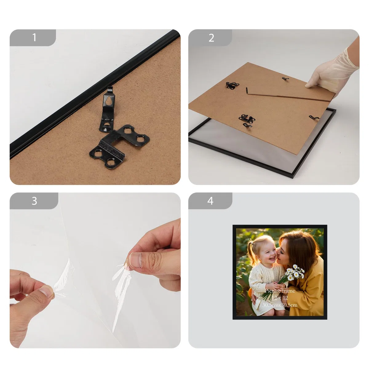 Hoikwo 3er-Set Schwarze Bilderrahmen 30x30 cm - Quadratische PVC-Fotorahmen für Fotos, Bilder, Landschaftsfoto - Für Wand & Tisch