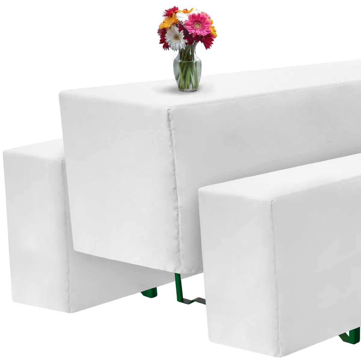 Beautissu Bierbank Hussen & Biertisch Husse Set 3 TLG. Halblang – Edles Hussen Komplettset 50 cm breite Festzeltgarnitur mit Oeko-TEX Siegel in Weiß - Basic M
