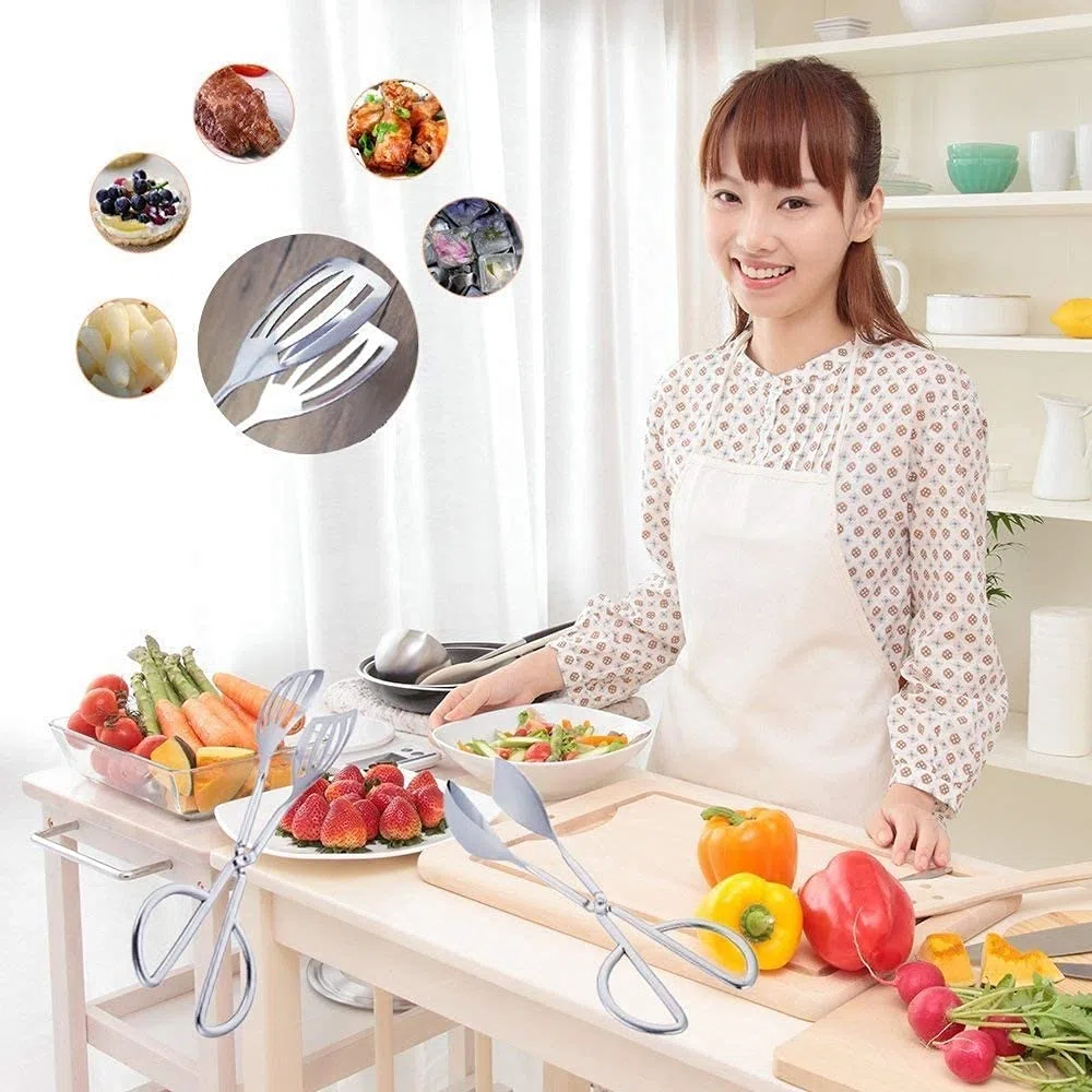 2 pack Küchenzangen, Gebäckzange, rostfreier Edelstahl Lebensmittelzange für Party, Edelstahl Salatzange Kuchenzange Grill-/Bratenzange