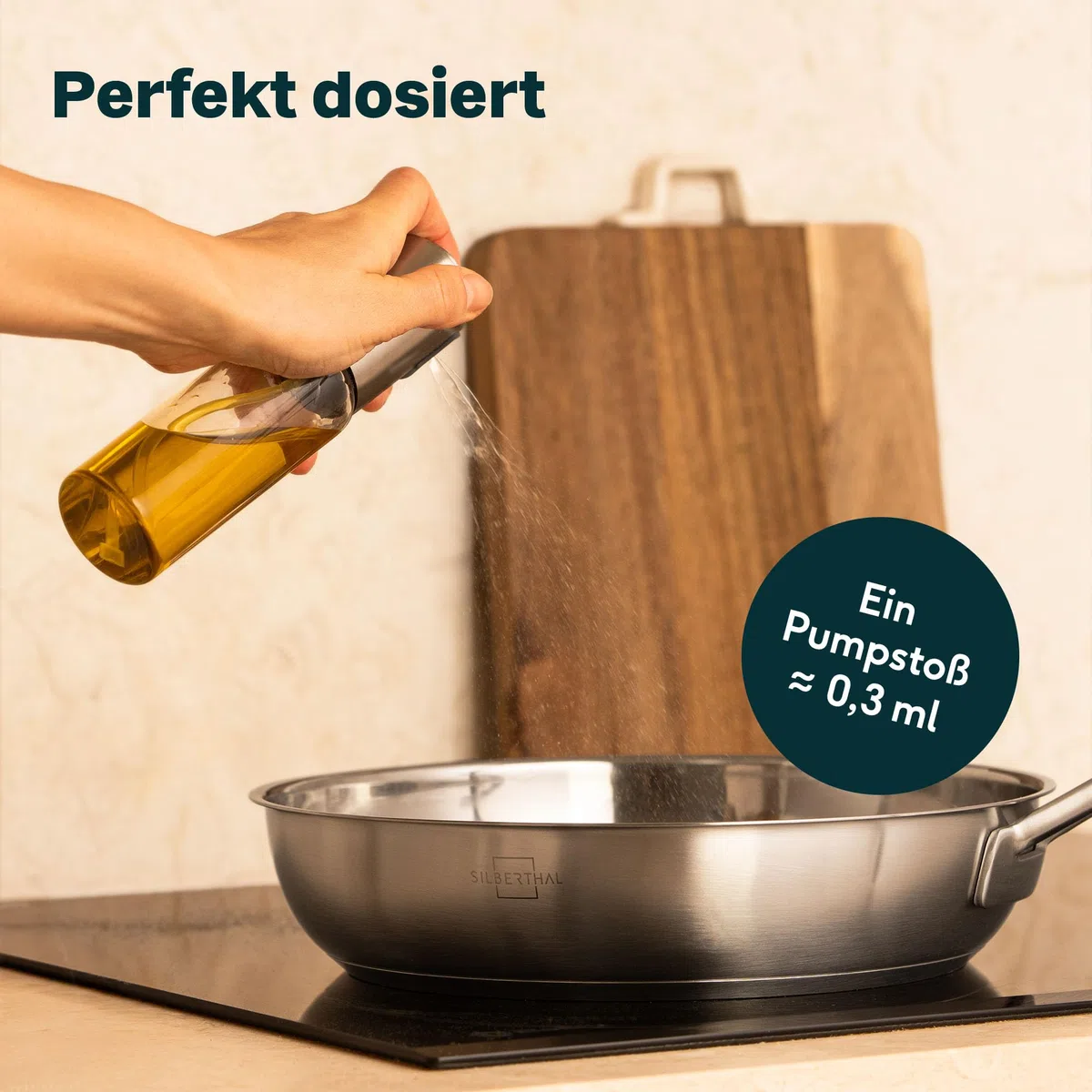 SILBERTHAL Ölsprüher 120 ml Glas – Sprühflasche für Speiseöl – 2 in 1 Essig & Ölspender – Gleichmäßiges Sprühen für Heißluftfritteusen, Pfannen, Salat – Küchenhelfer – Spülmaschinenfest