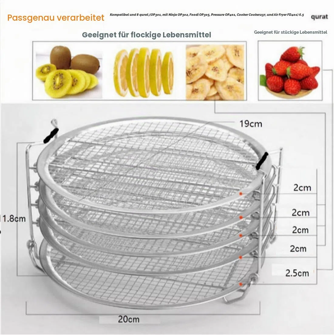 Dehydrator Rack Edelstahl Ständer Zubehör, Kompatibel mit Instant Pot, 5 stapelbare Schichten, Silberfarben, Rund