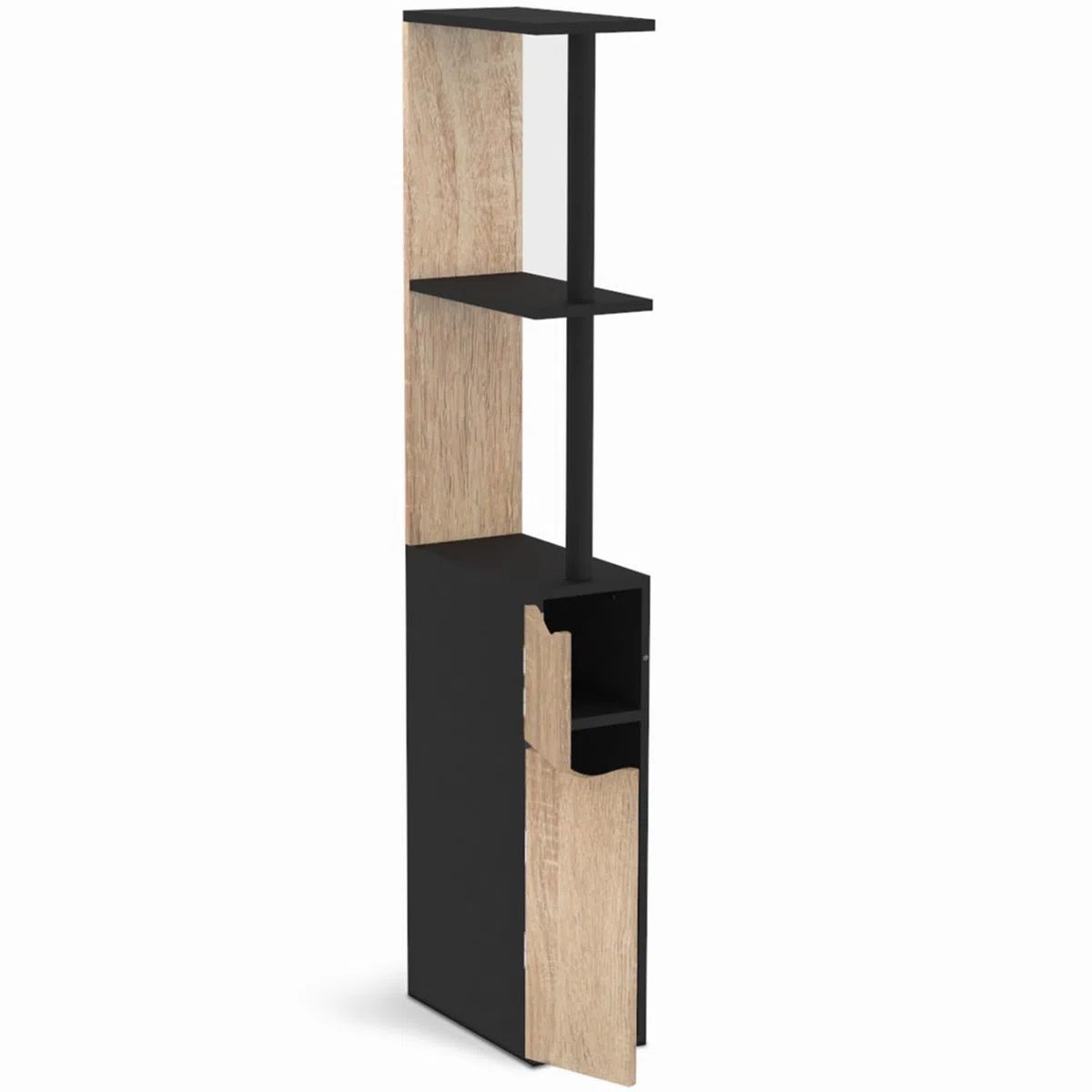 IDMarket - WC-Möbel Regal Holz Willy 2 Türen schwarz und Buche