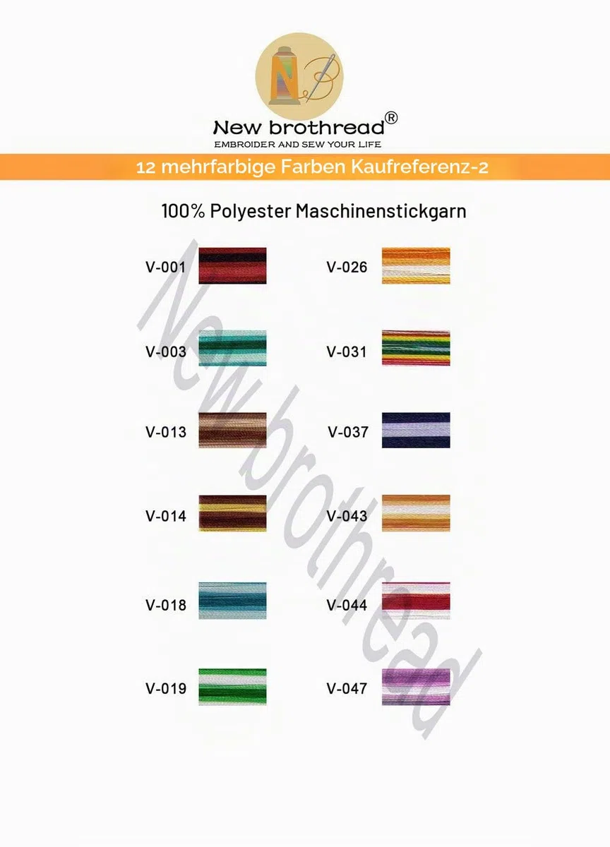 New brothread 12 Multi Farben Polyester Maschinen Stickgarn 500M (550Y) für Brother/Janome/Singer/Babylock/Kenmore/Bernina/Husqvaran Stickereimaschine-Sortiment 2