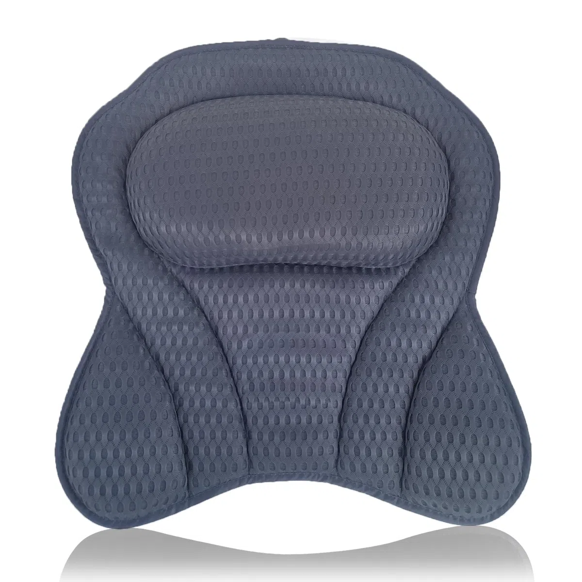 Badewannenkissen mit 6 Saugnäpfen & Haken - Ergonomisches Nackenkissen mit Memory-Schaum & 4D Air Mesh, Schnelltrocknend, Für alle Badewannen (Grau)