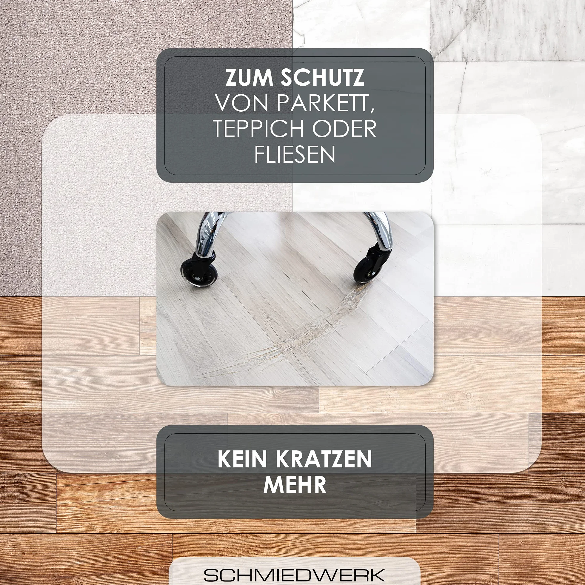 SCHMIEDWERK Bürostuhl Unterlage versch. Größen - Bodenschutzmatte für Schreibtischstuhl Antirutsch in milchweiß | Made in Germany (90x120cm)