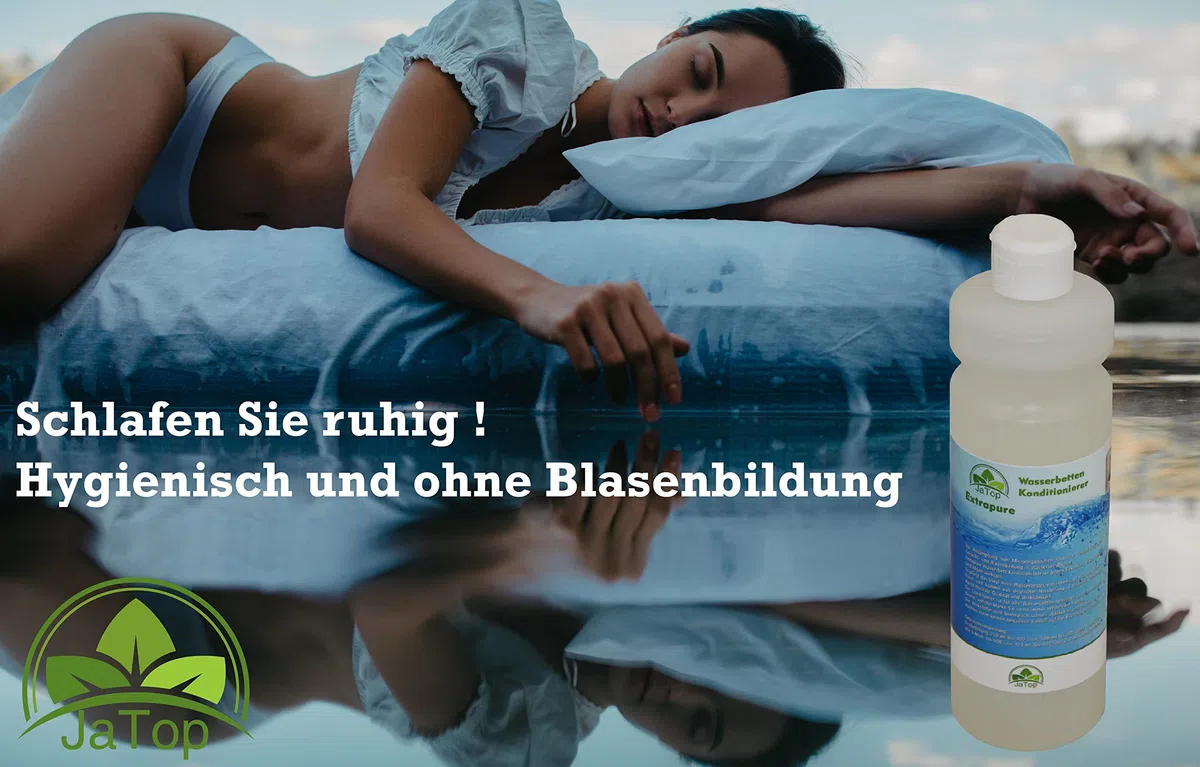 JaTop Wasserbett Conditionierer [2 x 500ml] - Für alle Wasserbetten geeignet - purer Wasserbetten Conditioner - inklusive Bubble Stop, Flüßig - Made in Germany (1Liter (2 Flaschen a 500ml))