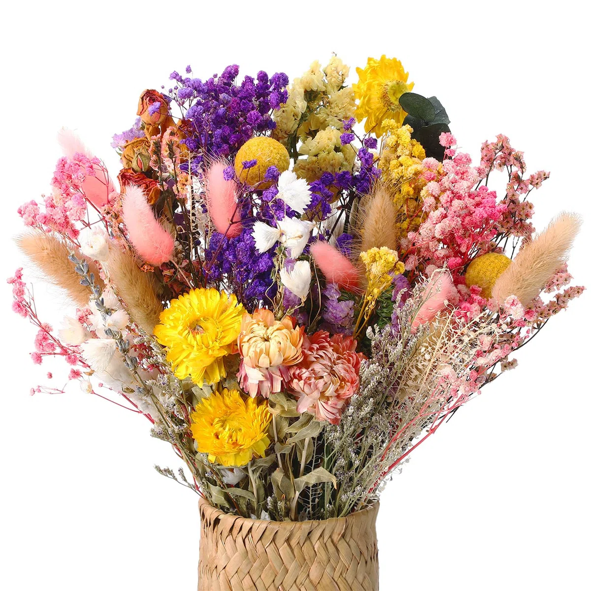 46 Stück Trockenblumenstrauß Deko Set, 15 Sorten Trockenblumen Blumen, Bunt Getrocknete Blumen, Natürlichen Strohblumen für Wohnzimmer Home Hochzeit Vasen Tischdeko