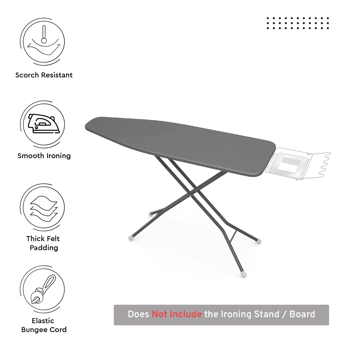 Encasa XO Ersatzbügeltischbezug mit extra dickem 4-mm-Filzpolster - Grau - einfarbig Baumwolle, elastisch, (Passt zu Large Standardbrettern von 125x39 cm) Wärmereflektierend