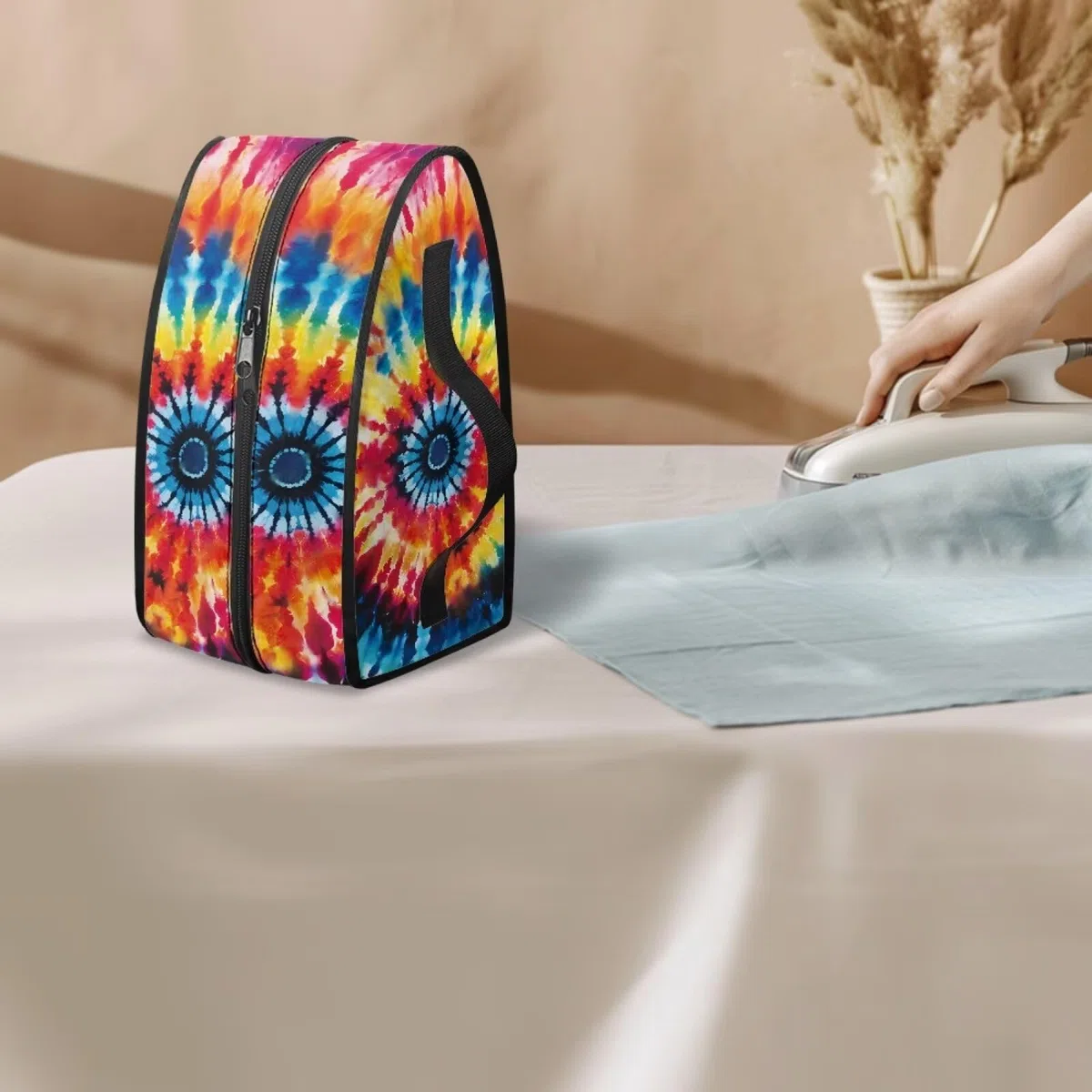 Rainbow Tie Dye Iron Storage Bag Travel Irons Carrying Organizer Tie Dye Steam Iron Storage Bag with Zipper Handle Garment Steam Foldable Irons Cover Box Irons Accessories