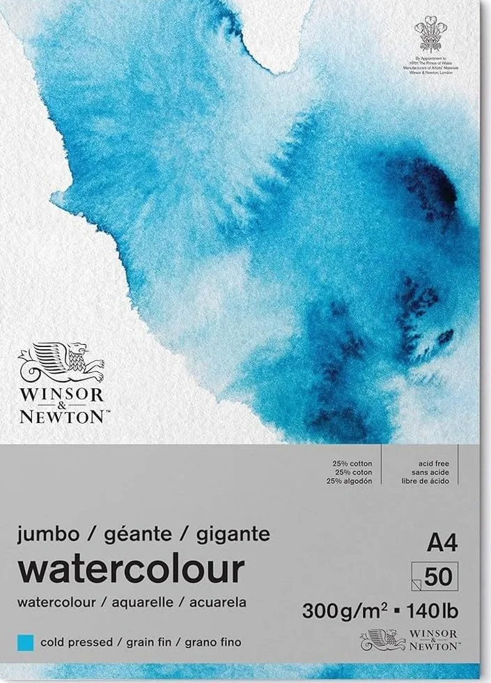 Winsor & Newton 6667010 Classic Aquarellpapier im Jumbo Block - 50 Blatt A4, 300g/m², geleimt, kaltgepresstes, leicht texturiertes weißes Papier in archivierbarer Qualität, gilbbeständig