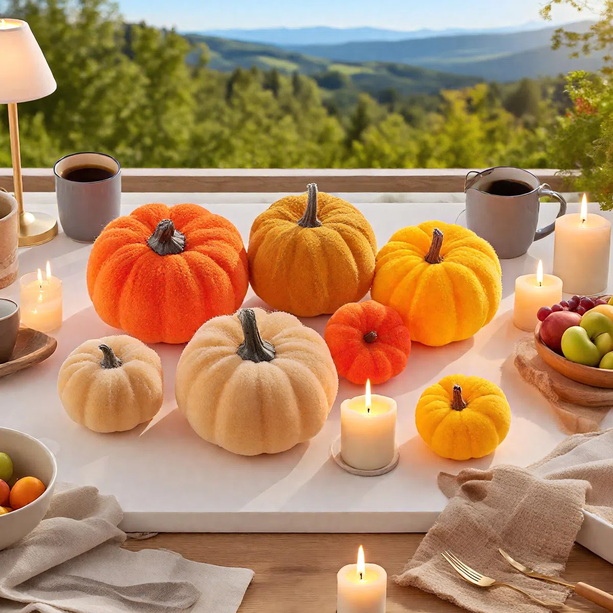 24 Stück Kürbis Deko Set, Halloween Deko Kürbis, Herbstdeko Innen, Künstliche Kürbisse, Mini Kürbisse in Orange Braun Beige für Tischdeko Erntedank Hochzeit Party Herbstfest Pumpkins