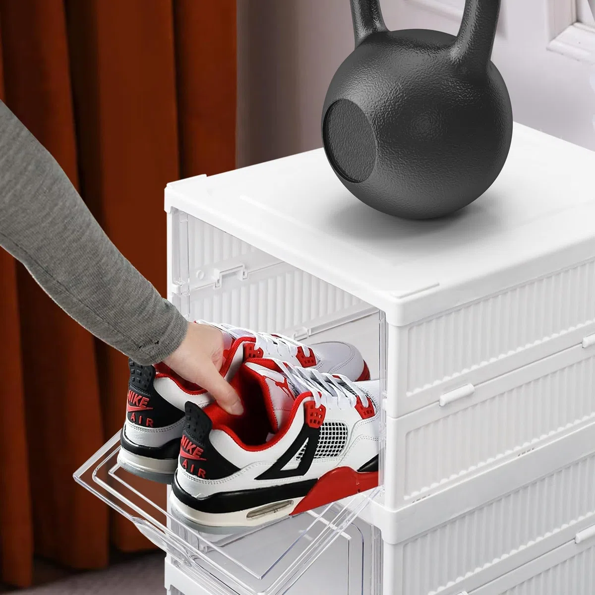 Schuhboxen Transparent Faltbar Shoe Box Schuhkarton Sneaker Regal Schuh Aufbewahrung Organisierer Ordnungssystem Schuhorganizer boxen mit Tür für Schuhe bis Größe 46