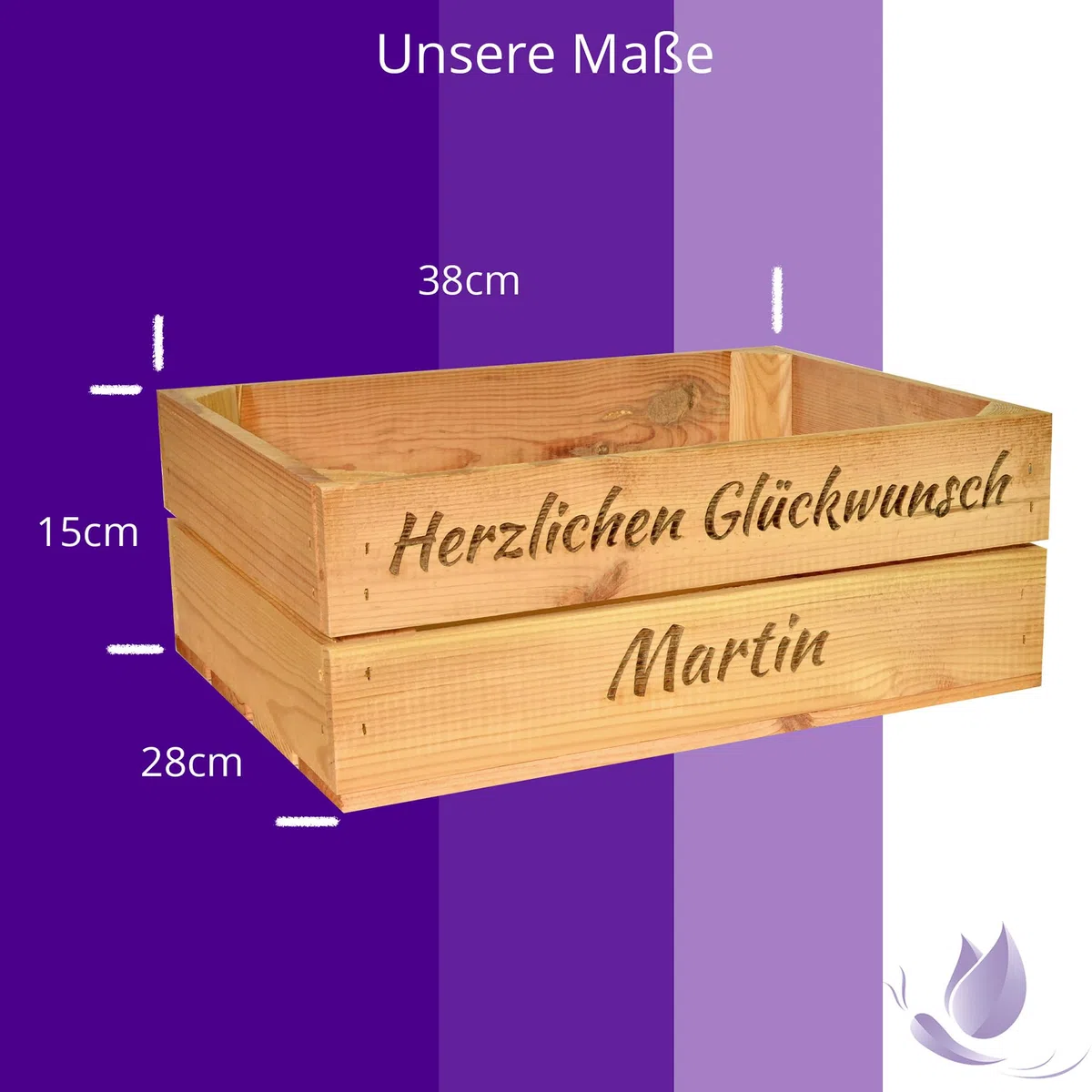 Holzkiste Personalisiert mit Wunschtext für jeden Anlass - Gravierte Erinnerungskiste Geburtstag Rente Abschied Hochzeit Geburt