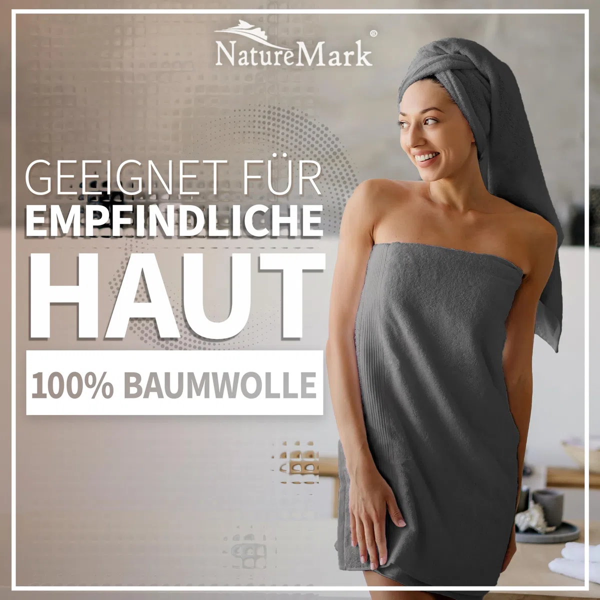 NatureMark 2er Pack DUSCHTÜCHER Premium Qualität 70x140cm DUSCHTUCH Dusch-Handtuch Doppelpack Farbe: Anthrazit grau