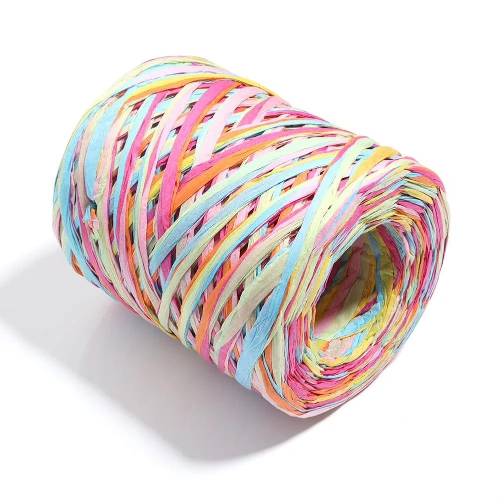 200 m Bastband Bunt Papierbänder Raffia Paper Schnur Geschenkband Papier Bindfäden Häkeln Bast Band für DIY Basteln Geschenkverpackung Weben Weihnachten Dekoration Mischfarben 2