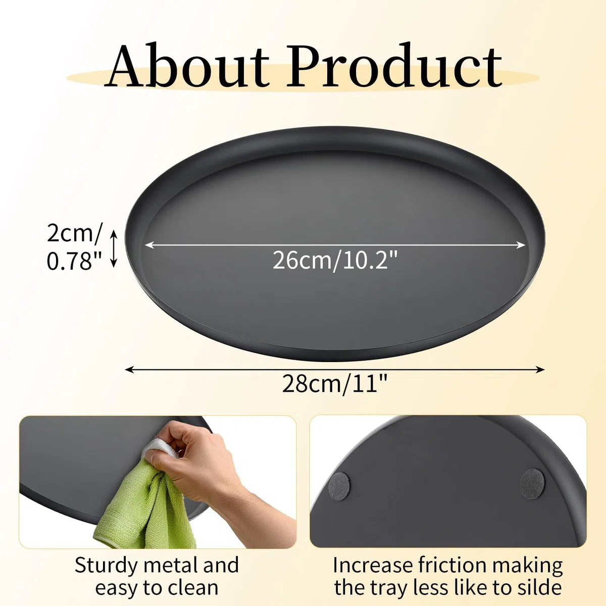 Romadedi Schwarz Deko Tablett Aus Metall - 28cm Rund Dekotablett Dekoschale Für Tischdeko Kerzenteller Kerzentablett Für Kerzen Serviertablett Für Wohnzimmer Badezimmer Esstisch Deko