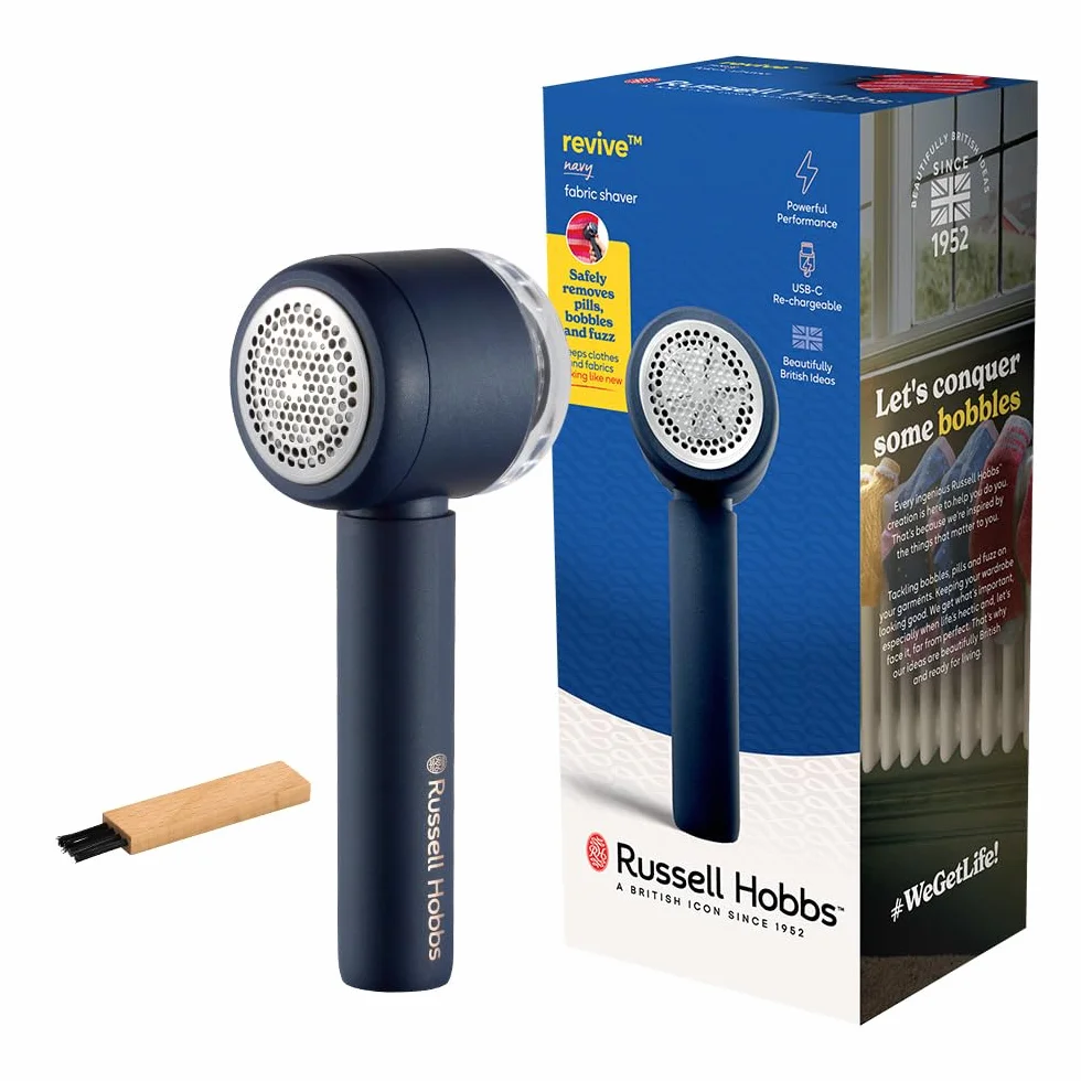 Russell Hobbs Fusselrasierer Elektrisch [USB-C Aufladung, Ansaugfunktion] Revive (Tragbarer, wiederaufladbarer Fusselentferner für Kleidung & Textilien, Magnetfach + Filter, Reinigungsbürste) 27660-56