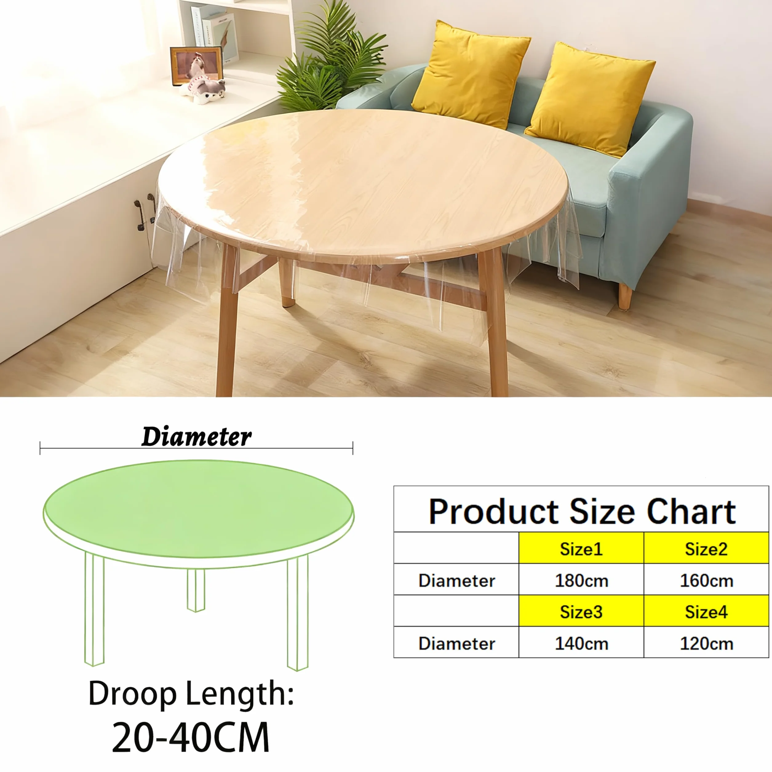 Durchsichtige Tischdecke Abwaschbar, 160cm Rund Tischfolie Durchsichtig PVC 0.13mm Stark Tischdecke Transparent Plastik Klarsichtfolie Wasserdicht Fettdicht Tischschutzfolie für Hochzeiten