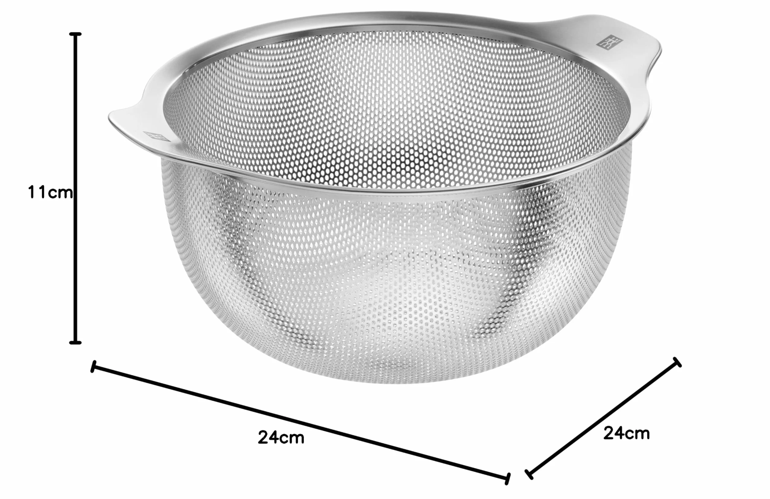 ZWILLING Table Küchensieb, 24 cm, Rostfreier Edelstahl, abgeflachter Boden | Spülmaschinengeeignet, 2 Griffe, Stapelbar