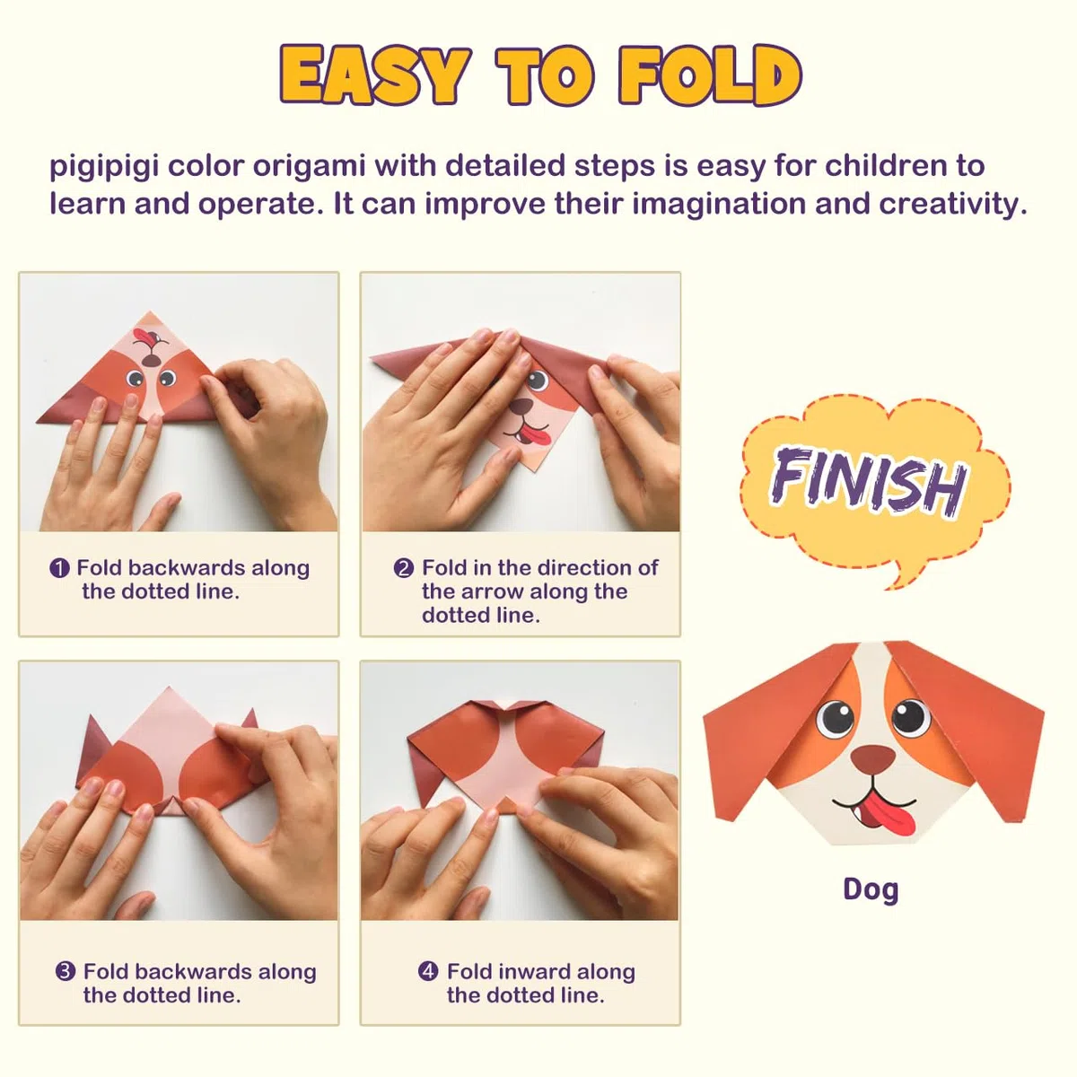 Pigipigi Kids Origami Papier Set für Kinder, 208 Blatt mit 54 verschiedenen Motiven und Bastelanleitung, Kreatives Bastelmaterial für Mädchen und Jungen ab 4 Jahren (Tiere)