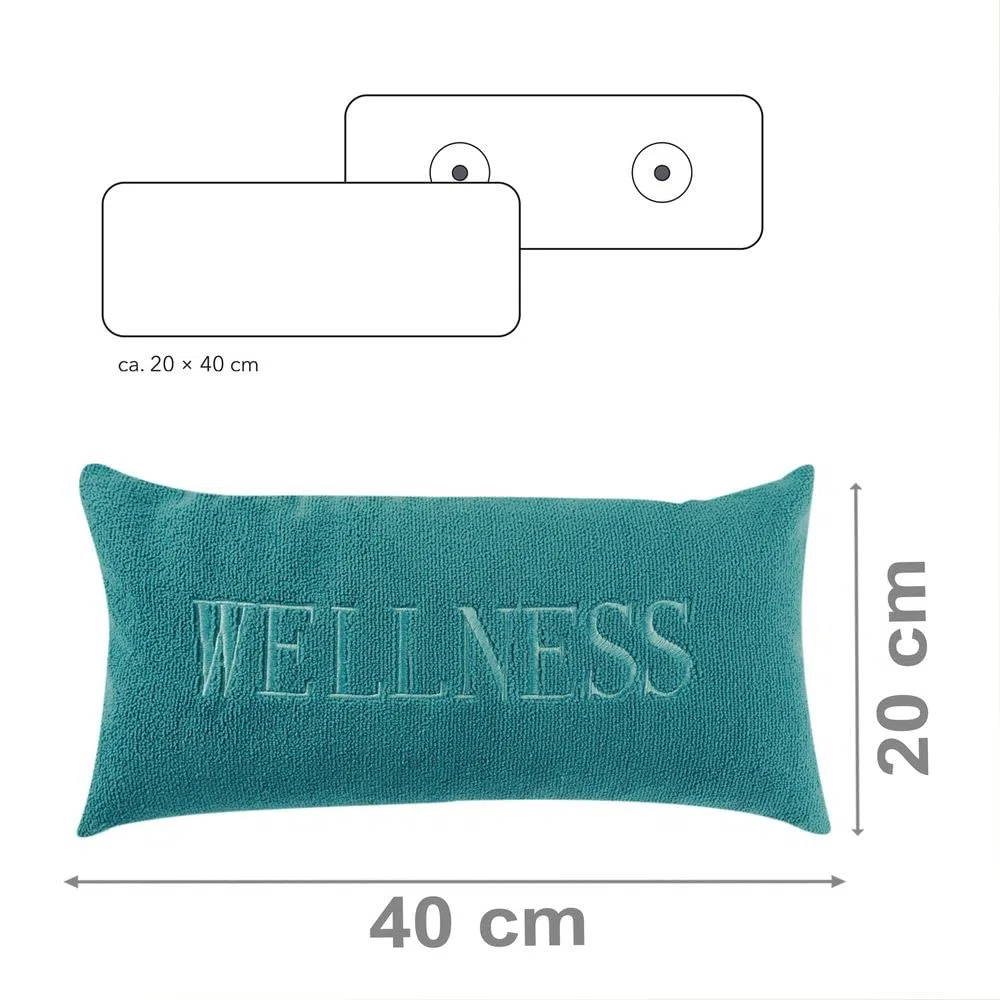 PANA® Badewannenkissen (20x40 cm) • Bequemes Kissen für Badewanne • Nackenkissen Badewanne • Kopfstütze Wanne • Polster Badewanne • Schnell trocknend • Türkis mit Wellness Schriftzug