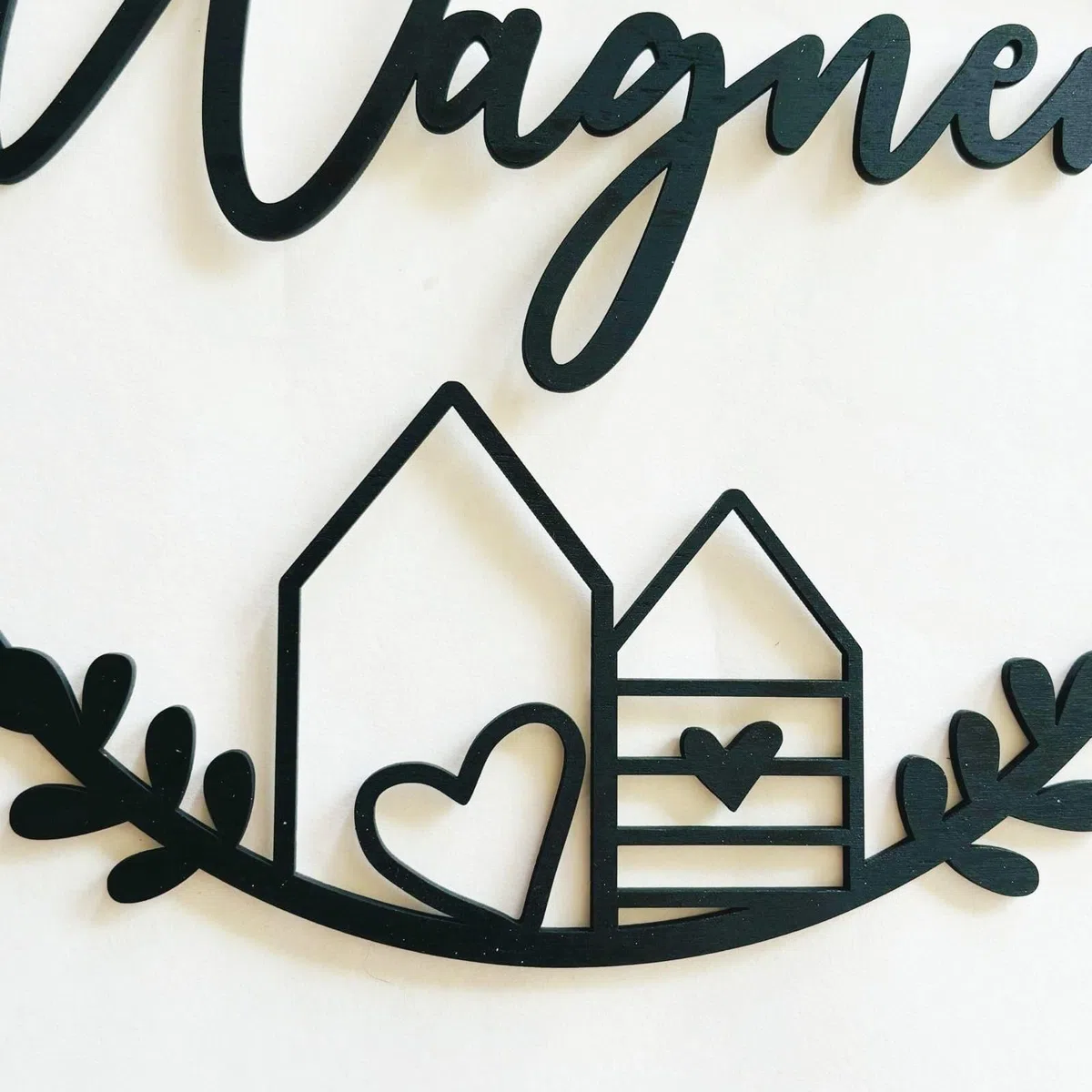 Hübscher Dekoring Türkranz personalisiert mit Namen, Fensterdekoration, modern, schwarz, minimalistisch, Scandinavian Hygge dekoloop dekoring