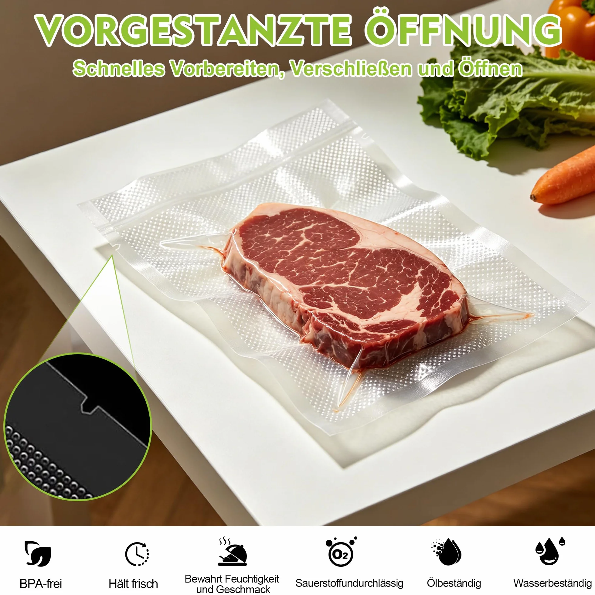 Vakuumierbeutel 100 Beutel 25x35cm, Vakuumbeutel für Alle Vakuumiergerät, Vakuumbeutel Lebensmittel, Sous Vide Gefrierbeutel, Geprägt