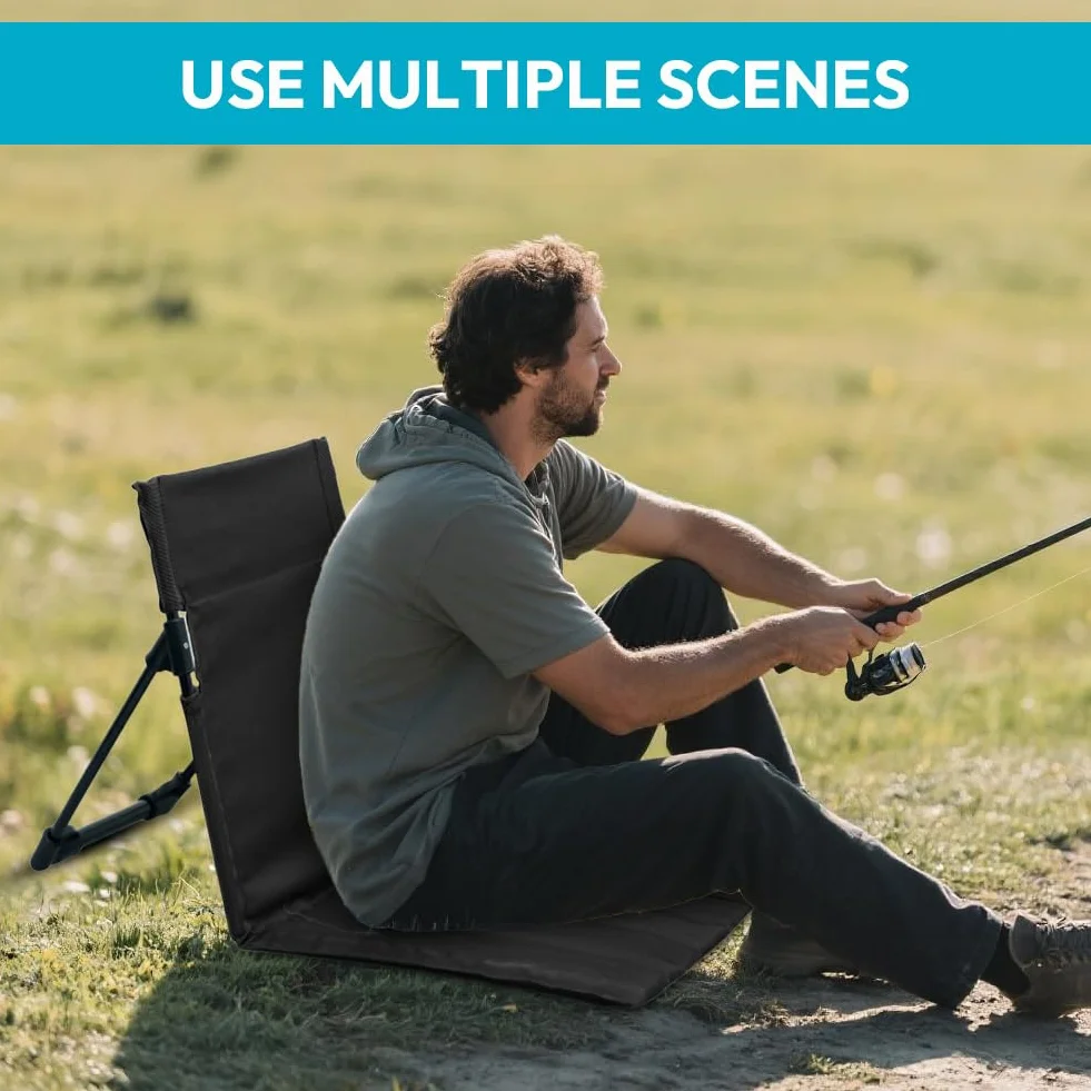 Sitzunterlage Outdoor, Bodenstuhl Outdoor mit Rückenstütze, Tragbar Klappkissen Strand Sitz für Strand Picknick Camping Outdoor Konzerte (Schwarz)
