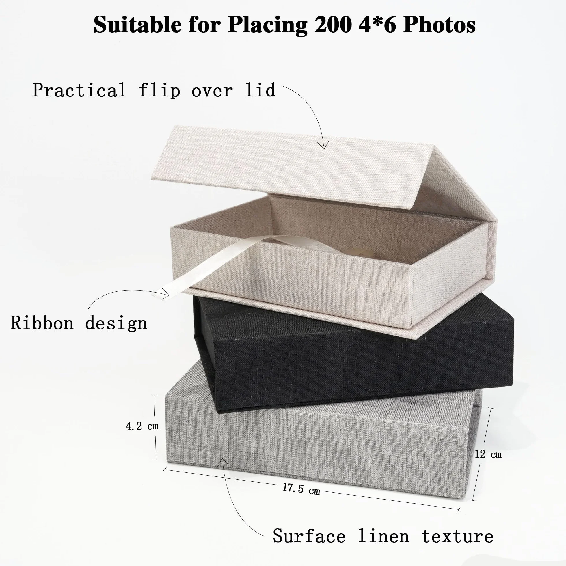 Vienrose Photo Storage Box 4x6, Fotoaufbewahrungsbox 10x15 cm, Foto Organizer aus Leinen, Aufbewahrungs- und Erinnerungsbox für Fotos, Bilder, Postkarten, Geschenkbox für Andenken, Keepsakes Beige