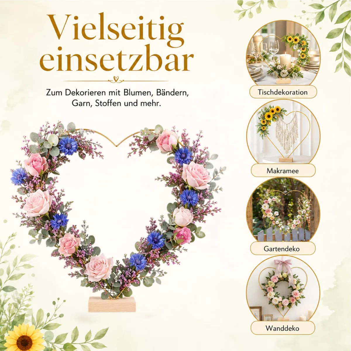 jojofuny 2 Satz Metallring Herzform Mit Holzständer: 30cm Dekoring mit Fuß Für Blumenkränze Für DIY Girlanden, Weihnachten Handwerk, Kreative Wanddekorationen, Hochzeiten projekte