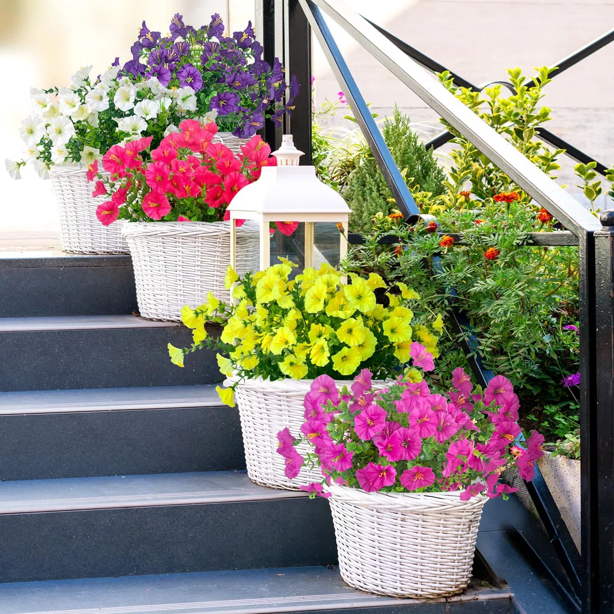 ROLLWAY Kunstblumen wie Echt, 12 Bündel Künstliche Blumen Balkon Kunstblumen & -Pflanzen Outdoor Wetterfest UV-beständig Petunien Balkonpflanzen Künstlich Plastikblumen Seidenblumen für Draußen Garten
