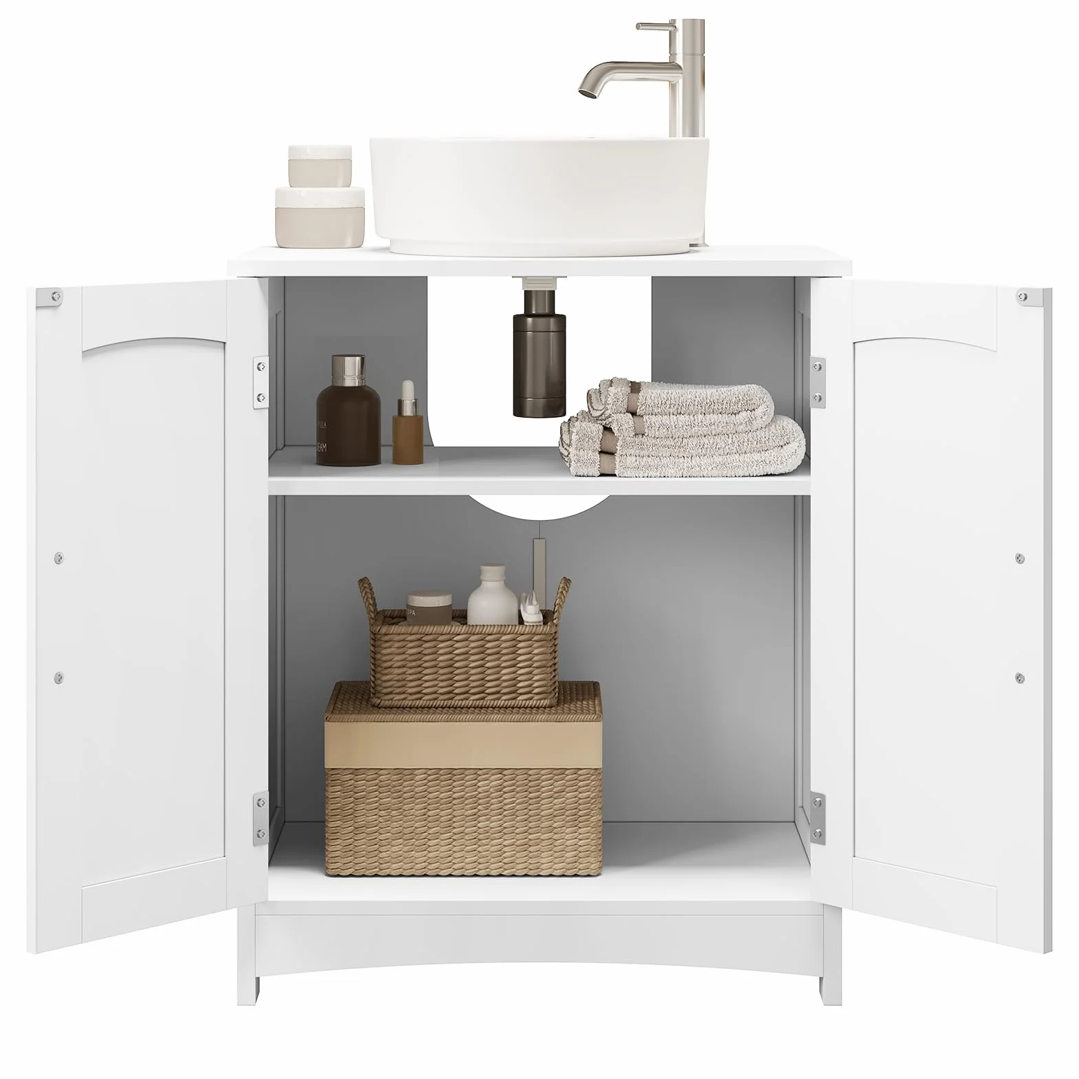 EUGAD Waschbeckenunterschrank, Unterschrank, Waschtischunterschrank, Badezimmerschrank, Badschrank mit 2 Türen, verstellbare Ablage, freistehend, modern, 50x60x30 cm, Weiß