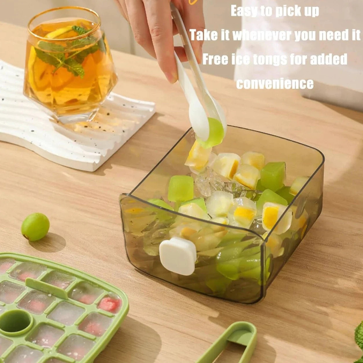 Eiswürfelmaschine Mit Presstyp, Eiswürfelbox Mit Schublade und Aufbewahrungsbehälter, 48 Gitter Wiederverwendbares Eisgitter Für Kaffee-Cocktails und Saft, Ideal Für Home Kitchen Green