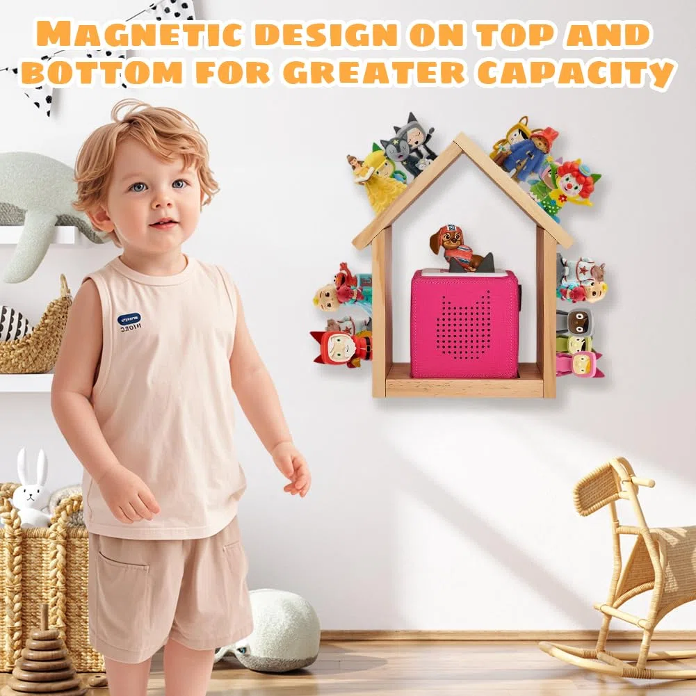 Tonie Regal aus Holz zum Hinstellen oder Aufhängen, Hausform Magnetische Tonie Aufbewahrung Regal für 20–25 Figuren, Toniebox Zubehör, für Mädchen und Jungen