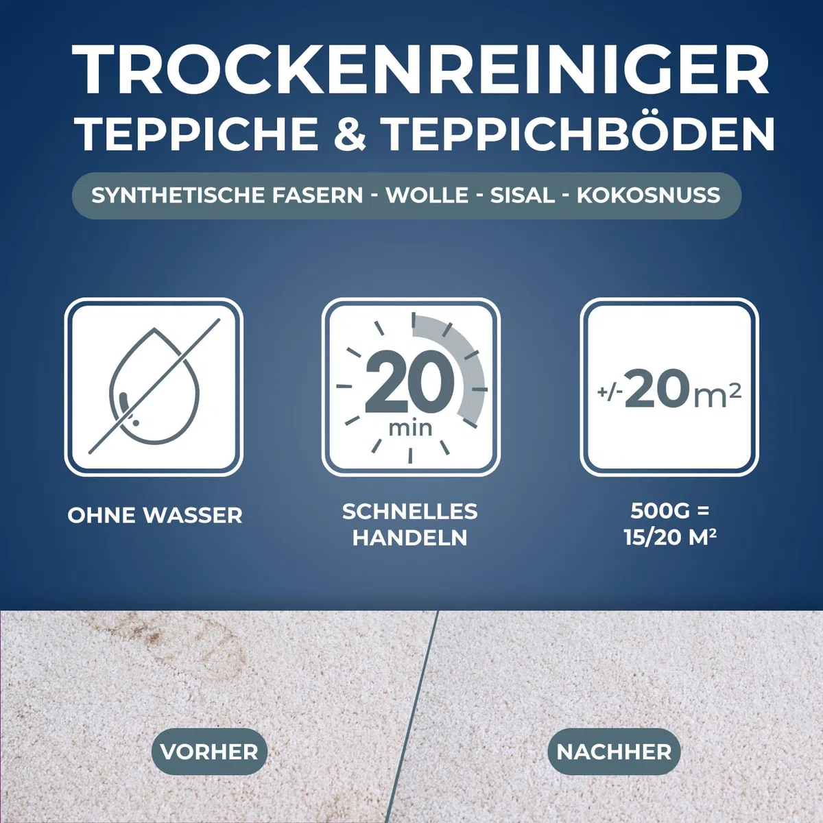 STARWAX - Trockenreiniger für Teppiche und Teppichböden - Teppiche und Teppichböden reinigen und auffrischen - Für Kunst- und Naturfasern - - 500 g - Etwa 20 m²