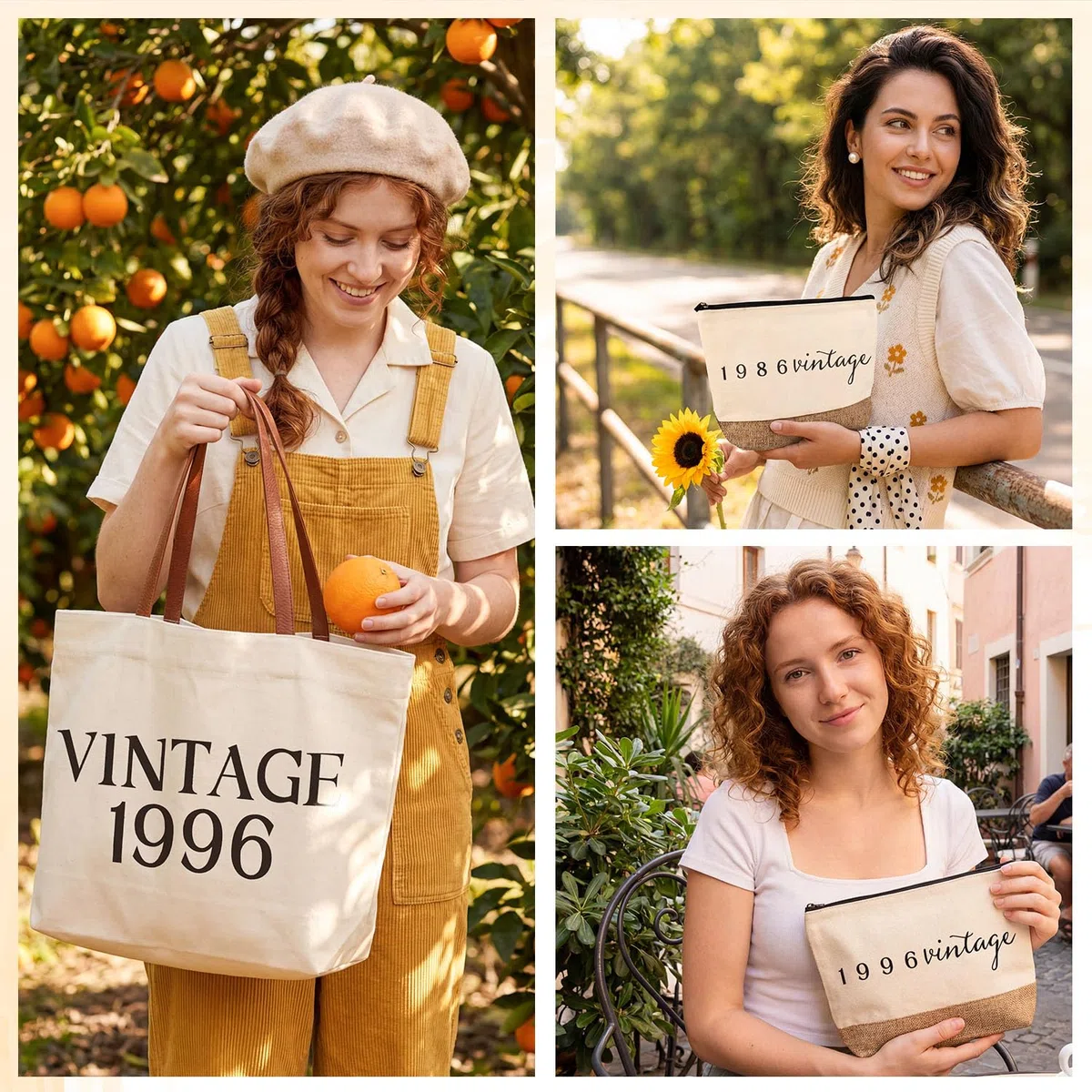 Giftota Geschenk Frau 50 Geburtstag, Vintage 1976 Geschenkset für Frauen, Große Canvas Tasche mit Ledergriffen & Kosmetiktasche, Back in 1976 Geburtstagsgeschenk