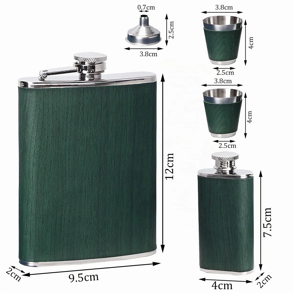 Flachmann Set 260ML Edelstahl Whisky Topf Mini Schnapsflasche Upscale Tragbar Alkoho Geschenke (Grün)