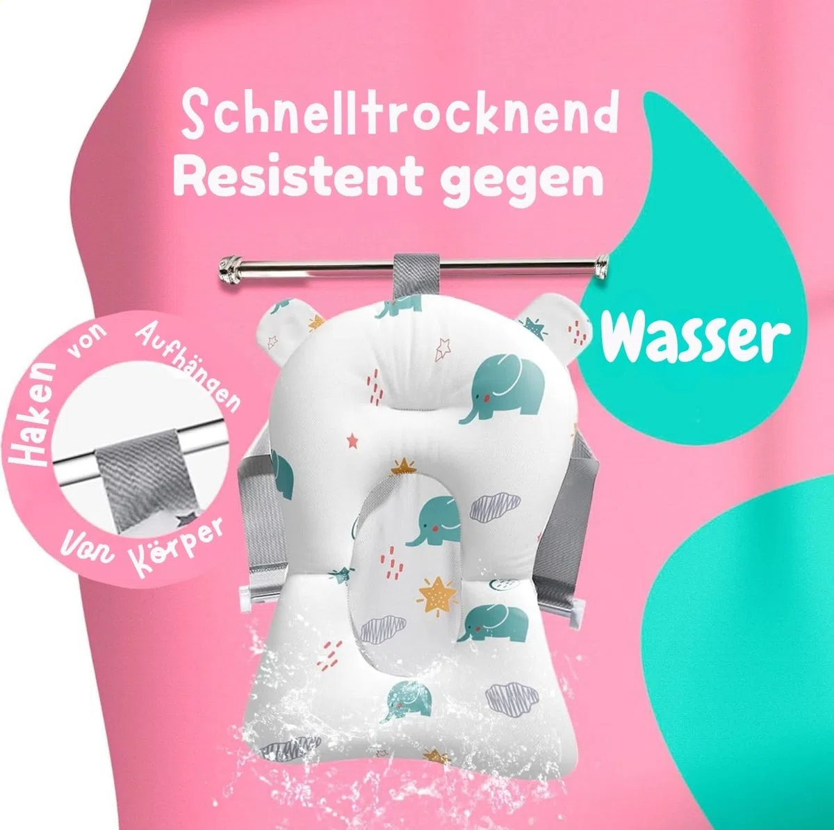Baby Badewanneneinsatz – Baby Badewannenkissen für Badewanne - Babywanne Einsatz & Badewannensitz ab 0 Monate - Weiches Badekissen, rutschfest & schnelltrocknend (Weiß)