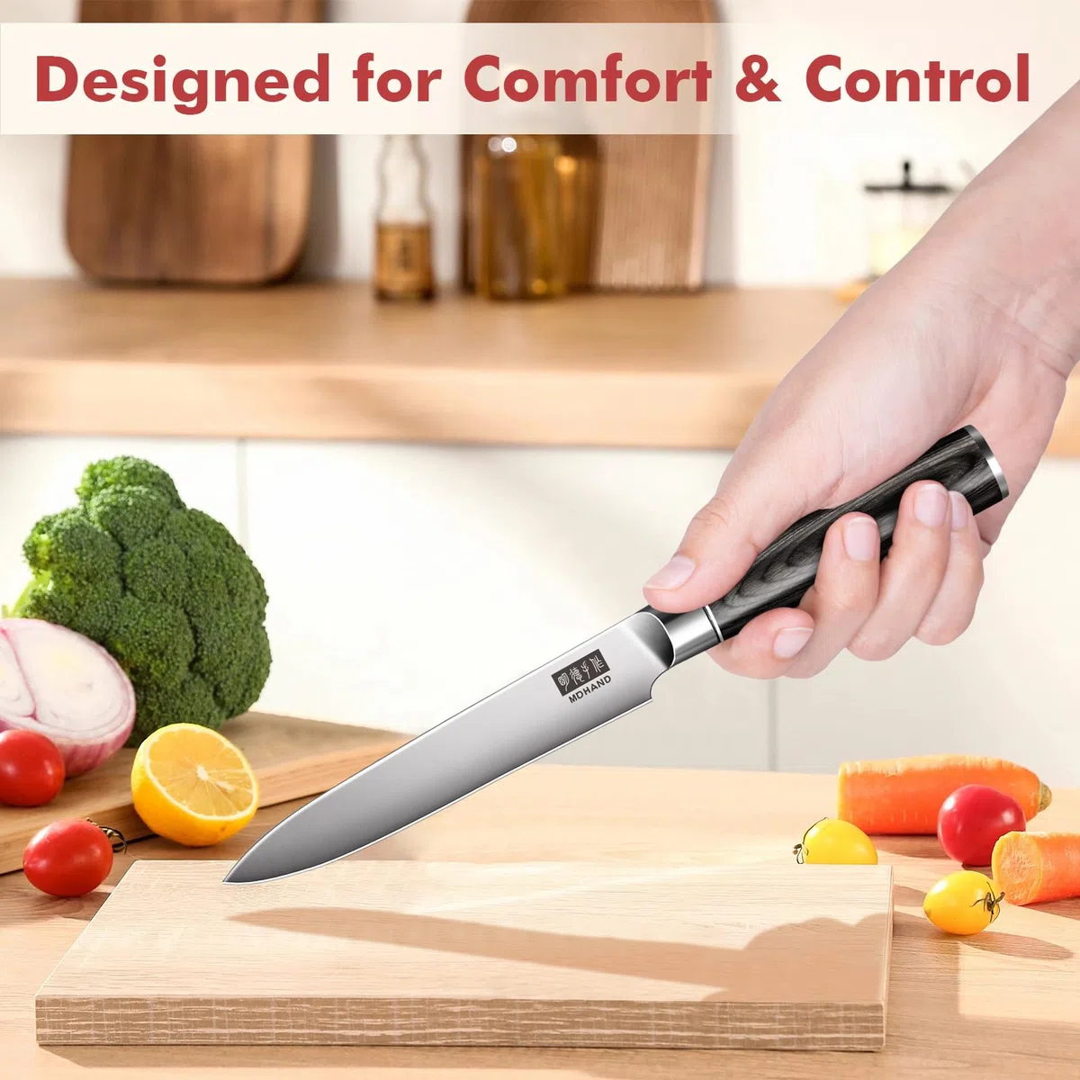 MDHAND Obstmesser Kochmesser Allzweckmesser Profi 13 cm Scharf Küchenmesser Chefmesser aus rostfreiem Deutscher Edelstahl mit Ergonomischem Griff