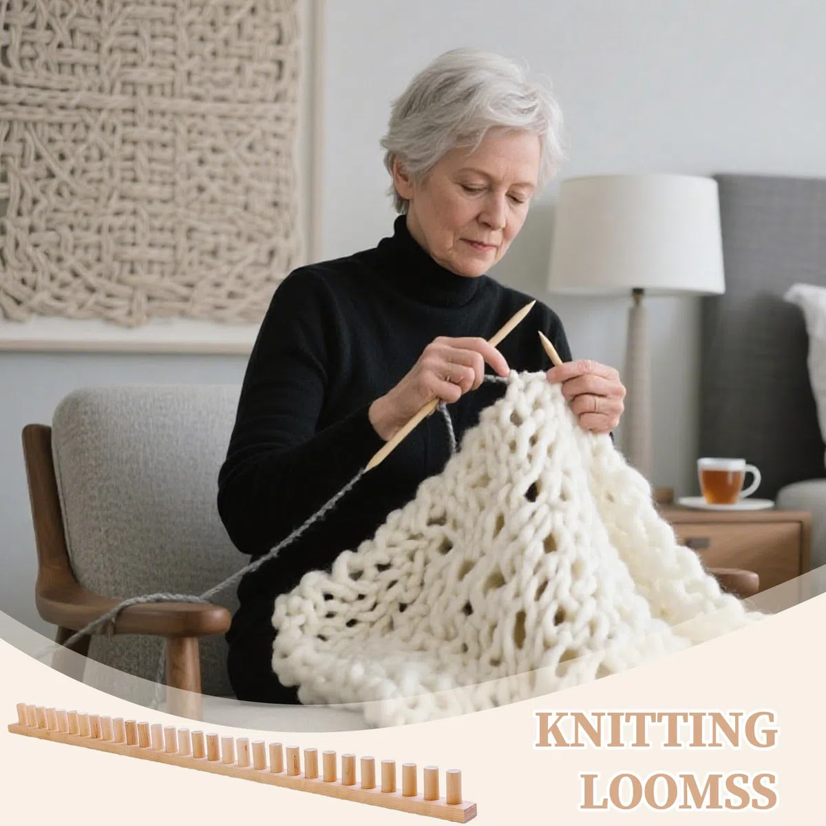 Chunky Blanket Looms, 116,8 x 4 x 5 cm, Holz, Grobstrick-Decken-Webstühle, Handdecken, Strickrahmen, Häkeldecken, Rahmen aus Holz, Häkelrahmen für Decken